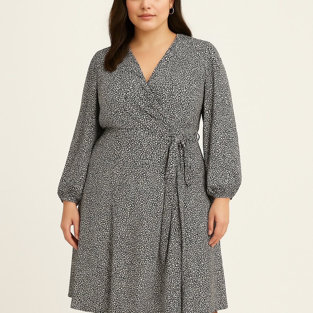 The Limited Black and White Long Sleeve Belted Dress